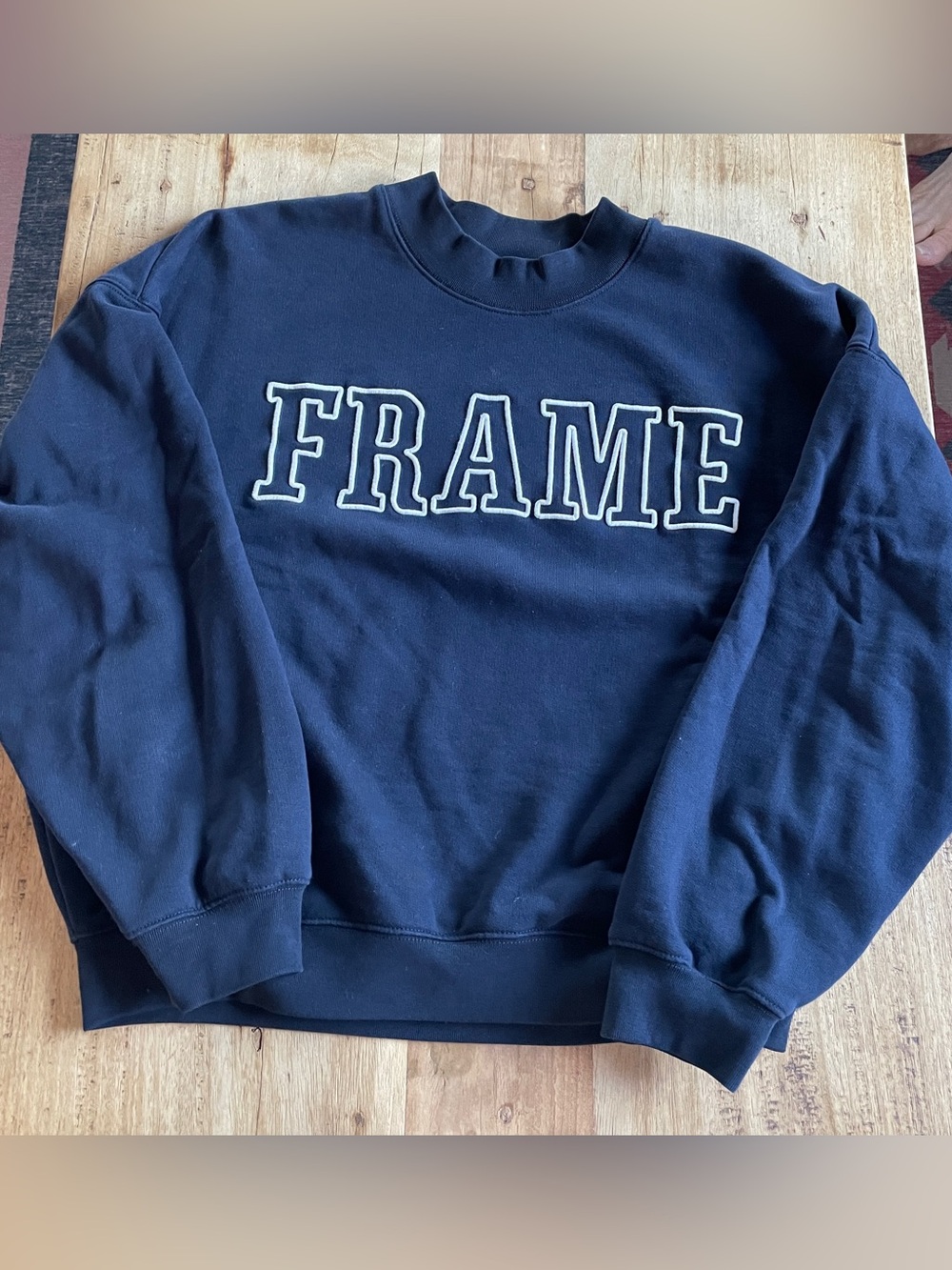 FRAME Navy Crewneck Sweatshirt with Appliqué Logo